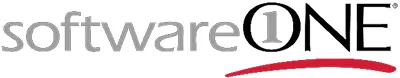 chriftzug softwareONE mit einer weißen Eins im Buchstaben O und einem roten Bogen darunter