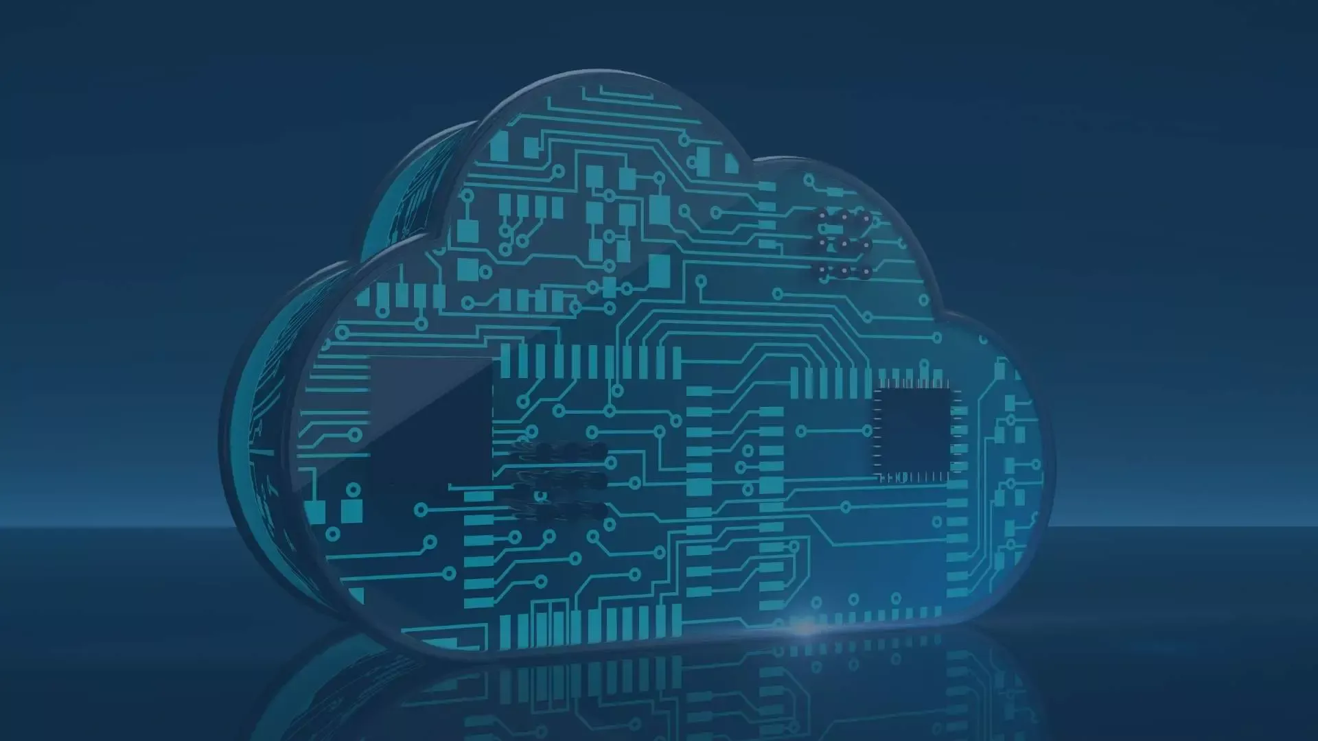 Wolke im Vordergrund mit Platinenmuster im Inneren, symbolisiert Cloud Computing, digitale Infrastruktur und moderne IT-Technologie.
