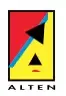 ALTEN Firmenlogo Abstrakte geometrische A-Form in Gelb und Rot mit schwarzen Dreiecken und blauem Akzent