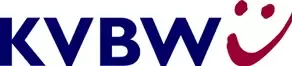 KVBW Schriftzug in Dunkelblau mit einem purpurroten Smiley-Symbol rechts daneben